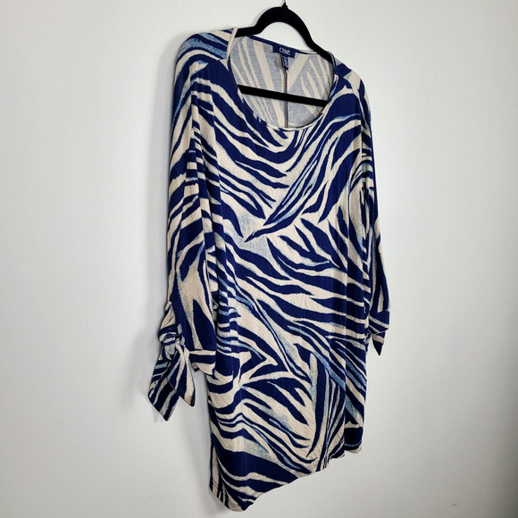 Chaps Women’s 3X Dolman Sleeve Knit Top Navy Tan Zebra Print - Picture 2 of 8